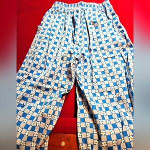 Blue and White Checkered Flower Pants. Size Small